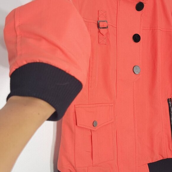 Schwiing Red Orange  Black Cotton Blend Snap  Zip Up Utility Jacket Size XS - Picture 6 of 14